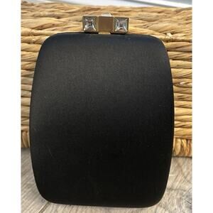 Vintage RODO Italy Black Satin Hard Case Evening Bag Clutch Swarovski Crystal